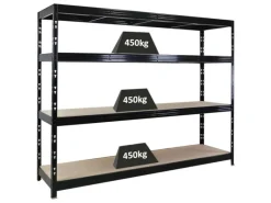 PROREGAL Profi Schwerlastregal Rhino HxBxT 180x240x60cm 4 Spanplatten-Ebenen 8mm Fachlast 450kg Stecksystem Lagerregal Regalsystem