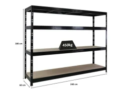 PROREGAL Profi Schwerlastregal Rhino HxBxT 180x240x60cm 4 Spanplatten-Ebenen 8mm Fachlast 450kg Stecksystem Lagerregal Regalsystem