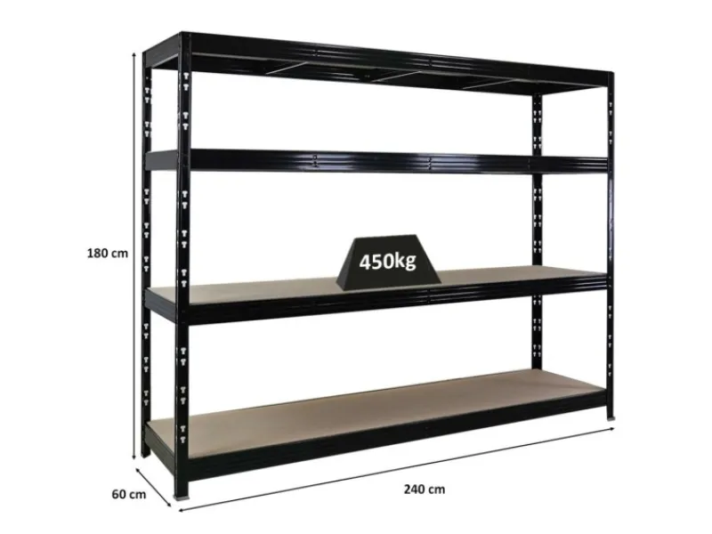 PROREGAL Profi Schwerlastregal Rhino HxBxT 180x240x60cm 4 Spanplatten-Ebenen 8mm Fachlast 450kg Stecksystem Lagerregal Regalsystem