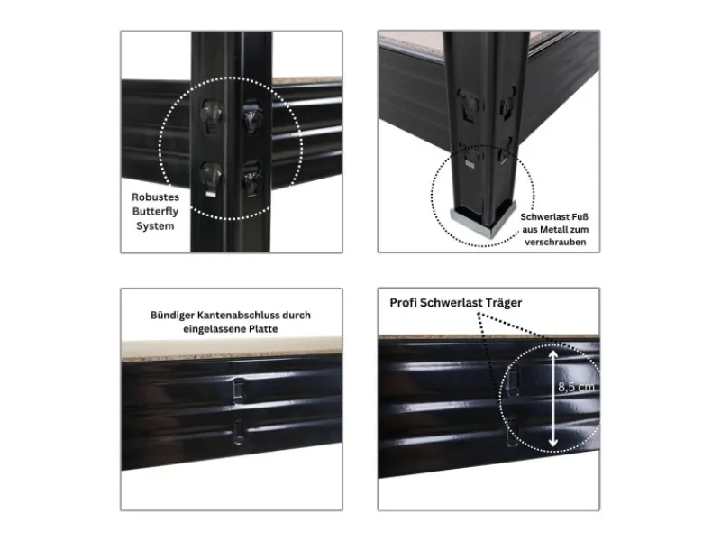 PROREGAL Profi Schwerlastregal Rhino HxBxT 180x240x60cm 4 Spanplatten-Ebenen 8mm Fachlast 450kg Stecksystem Lagerregal Regalsystem