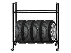 PROREGAL Regale Schwarz^Reifenregal CARERRA Auf Rollen HxBxT 115 x 111 x 40 cm Bis Zu 8 Reifen Auf 2 Ebenen Schwarz