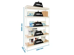 PROREGAL Schwerlastregal Extrem Wood Yeti Five HxBxT 300 x 120 x 75 cm Fachlast 400 kg Weiß