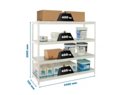 PROREGAL Metallregale^Schwerlastregal Metal Beast Four HxBxT 200 x 240 x 75 cm Fachlast 400 kg Weiß