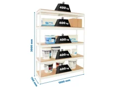 PROREGAL Schwerlastregal Extrem Wood Yeti Five HxBxT 300 x 150 x 75 cm Fachlast 400 kg Weiß