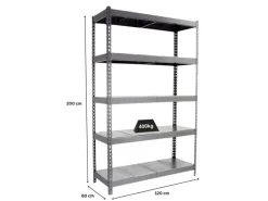 PROREGAL Metallregale^Schwerlastregal Metal Yeti Five HxBxT 200 x 120 x 60 cm Fachlast 400 kg Grau