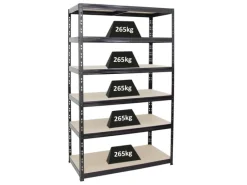 PROREGAL Schwerlastregal^Schwerlastregal Giant Tiger HxBxT 200 x 120 x 60 cm Fachlast 265 kg 6-Ebenen Schwarz