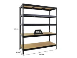 PROREGAL Schwerlastregal Rivet HxBxT 180x150x60 cm Fachlast 250kg Innovatives Stecksystem Schwarz