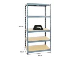 PROREGAL Schwerlastregal^Schwerlastregal Tiger HxBxT 180 x 90 x 60 cm Fachlast 265 kg 5-Ebenen