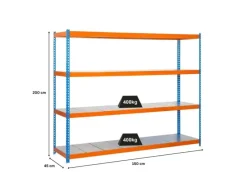 PROREGAL Schwerlastregal Big Metal Yeti Four HxBxT 200 x 150 x 45 cm Fachlast 400 kg Blau-Orange