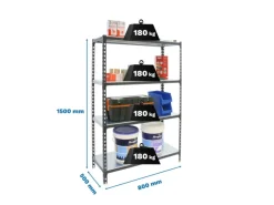 PROREGAL Schwerlastregal Mid Metal Shark HxBxT 150 x 80 x 50 cm Fachlast 180 kg Anthrazit-Verzinkt