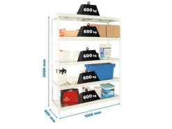 PROREGAL Regalsysteme^Schwerlastregal Metal Beast Five HxBxT 200 x 150 x 60 cm Fachlast 600 kg Weiß