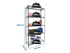 PROREGAL Schwerlastregal Big Metal Shark HxBxT 200 x 110 x 40 cm Fachlast 200 kg Anthrazit-Verzinkt