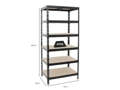 PROREGAL Regale Schwarz|Metallregale^Schwerlastregal Giant Tiger HxBxT 200 x 90 x 60 cm Fachlast 265 kg 6-Ebenen Schwarz