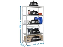 PROREGAL Metallregale^Schwerlastregal Big Metal Shark HxBxT 200 x 110 x 50 cm Fachlast 200 kg Verzinkt