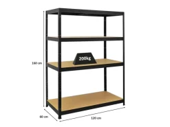 PROREGAL Schwerlastregal Big Elephant HxBxT 160 x 120 x 60 cm Fachlast 200kg Schwarz