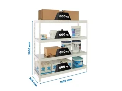 PROREGAL Regalsysteme^Schwerlastregal Metal Beast Four HxBxT 200 x 150 x 90 cm Fachlast 600 kg Weiß