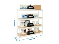 PROREGAL Regalsysteme^Schwerlastregal Wood Beast Four HxBxT 200 x 180 x 45 cm Fachlast 600 kg Weiß