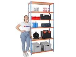 PROREGAL Metallregale|Schwerlastregal^Schwerlastregal Giant Muli HxBxT 250 x 80 x 50 cm 6 Fachböden Fachlast 150 kg Blau-Orange