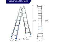 PROREGAL Sprossen-Mehrzweckleiter APOLLO 3-In-1 Aluminiumleiter 4x4 Sprossen Bis Zu 4 M Höhe 150 kg Traglast Silber Klappleiter Stehleiter