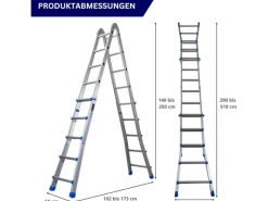 PROREGAL Sprossen-Mehrzweckleiter APOLLO 3-In-1 Aluminiumleiter 4x5 Sprossen Bis Zu 5 M Höhe 150 kg Traglast Klappleiter Stehleiter