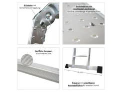 PROREGAL Leitern^Sprossen-Mehrzweckleiter MULTISTEP mit Gerüstplattform Aluminium 4x3 Sprossen bis zu 3,6 m Höhe Traglast 150kg