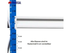 PROREGAL Weitere Regale^Weitspannregal Maximus Pro Grundregal HxBxT 450 x 250 x 100 cm 6 Ebenen Spanplatten Fachboden Fachlast 530 kg Lichtblau & Lichtgrau