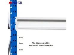 PROREGAL Büroregale^Weitspannregal Maximus Pro Grundregal HxBxT 400 x 250 x 120 cm 4 Ebenen Spanplatten Fachboden Fachlast 530 kg Lichtblau & Lichtgrau