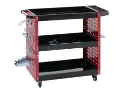 PROREGAL Werkzeugwagen HxBxT 73x90x35cm Rollwagen Werkstattwagen Rollen Handgriff 3 Ladeflächen Lochraster Stahl