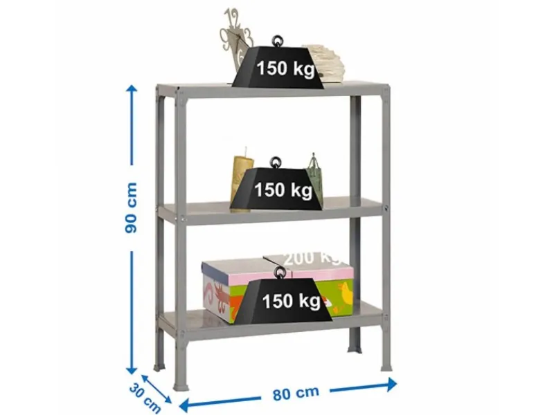 PROREGAL Büroregale^Wohnregal Living Koala Metal mit 3 Fachböden HxBxT 90 x 80 x 30 cm Fachlast 150 kg Grau/Grau