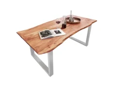 SAM Esstisch Baumkante Massiv Akazie Natur 140 x 80 Silber QUINN