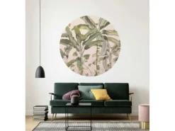 Sanders & Sanders Wandtattoos^Selbstklebende Runde Tapete Botanisch Rosa und Grün Ø 125 cm 611769
