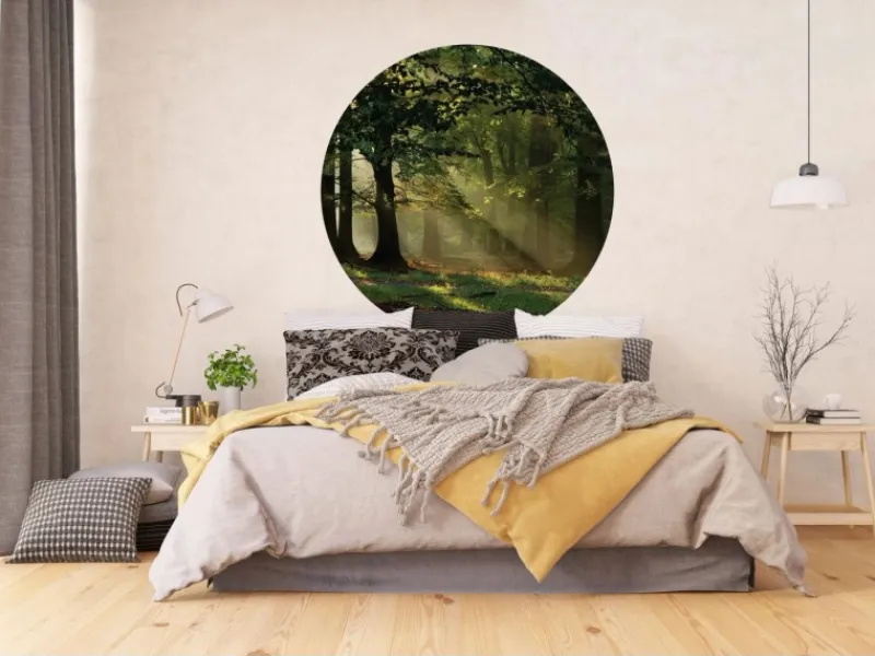 Sanders & Sanders Selbstklebende Runde Tapete Bewaldete Landschaft Grün Ø 140 cm 601134
