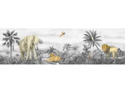Sanders & Sanders Selbstklebende Tapetenbordüre Dschungeltiere Grau 9.7 x 500 cm 601304