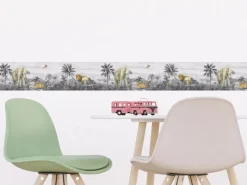 Sanders & Sanders Selbstklebende Tapetenbordüre Dschungeltiere Grau 9.7 x 500 cm 601304