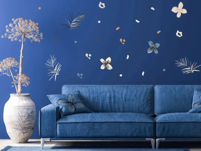 Sanders & Sanders Wandtattoo Blumenmuster Beige Blau und Orange 30 x 30 cm 601330