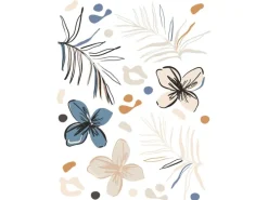 Sanders & Sanders Wandtattoo Blumenmuster Beige Blau und Orange 85 x 65 cm 601352