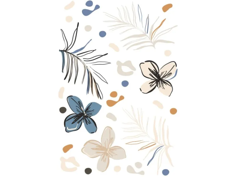 Sanders & Sanders Wandtattoo Blumenmuster Beige Blau und Orange 65 x 42.5 cm 601341