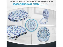 Sanilo Mosaik^WC Sitz mit Absenkautomatik Mosaik Blau, Hochwertiger und Stabiler Toilettendeckel aus Holz