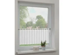 Sehlbach Vitrinen^Bistrogardine mit Stangendurchzug Border Top 135 cm x 45 cm Weiß