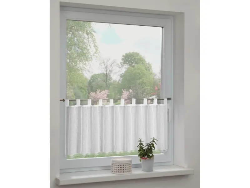 Sehlbach Bistrogardine mit Schlaufen Shiny Border 135 cm x 45 cm Weiß