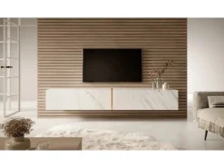 TV-Wände^Selsey TV-Hängeboard Bisira 200 cm e Marmoroptik mit Goldenem Einsatz