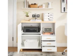 SoBuy Sideboards^Aktenschrank Druckertisch mit 3 Schubladen und 1 Tür Sideboard für Büro ASK07-WN