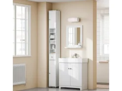 SoBuy Badezimmerschrank Hochschrank Badregal mit 6 Einlegeböden 20x180x20cm BZR34-II-W