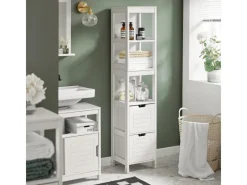 SoBuy Regal Weiß^Badezimmerschrank Hochschrank mit 2 Körben Badregal 30x144x30cm Weiß FRG126-W