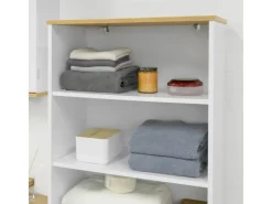 SoBuy Sideboards^Badezimmerschrank mit 3 Fächern und 2 Türen MDF Weiß BZR44-W