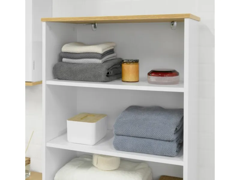 SoBuy Sideboards^Badezimmerschrank mit 3 Fächern und 2 Türen MDF Weiß BZR44-W