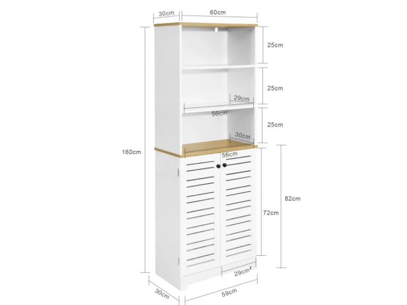 SoBuy Sideboards^Badezimmerschrank mit 3 Fächern und 2 Türen MDF Weiß BZR44-W
