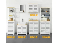 SoBuy Sideboards^Badezimmerschrank mit 3 Fächern und 2 Türen MDF Weiß BZR44-W