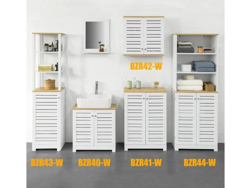 SoBuy Sideboards^Badezimmerschrank mit 3 Fächern und 2 Türen MDF Weiß BZR44-W