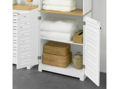 SoBuy Sideboards^Badezimmerschrank mit 3 Fächern und 2 Türen MDF Weiß BZR44-W